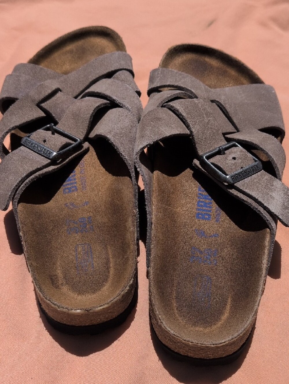Birkenstock Gray Suede Crisscross Slide Sandals with Buckle - Picture 6 of 6